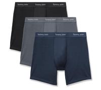 Tommy John Men's Luxe Modal 6" Boxer Brief Underwear 3-Pack, Black/Turbulence/Dress Blues, XL
