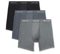 Tommy John Men's Luxe Modal 6" Boxer Brief Underwear 3-Pack, Black/Turbulence/Monument, L