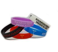 Tommy K Products 5X RIVAROXABAN Medicated Wristband Medical Awareness Alert Bracelet Glow in The Dark, Red, Black, Purple, Blue, Anticoagulant (Small (180mm))