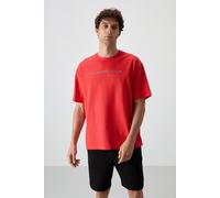 Tommy Life Men's Oversized Crew Neck Printed T-Shirt in Red | Size: Large Tommy Life Red L