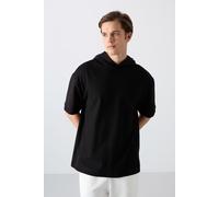 Tommy Life Mens Oversized Hooded Short-sleeve T-shirt - Black - Size Small