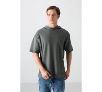 Tommy Life Mens Oversized Hooded Short-sleeve T-shirt - Charcoal - Size Large