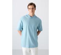 Tommy Life Mens Oversized Hooded Short-sleeve T-shirt - Light Blue - Size Medium