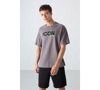 Tommy Life Mens Oversized Logo Print Crew Neck T-Shirt - Charcoal - Size Medium