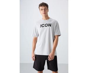 Tommy Life Mens Oversized Logo Print Crew Neck T-Shirt - Light Grey - Size Medium