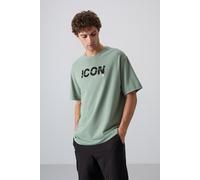 Tommy Life Mens Oversized Logo Print Crew Neck T-Shirt - Sage Green - Size Small