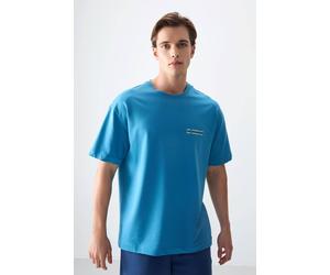 Tommy Life Men's Oversized Printed Cotton Jersey T-Shirt in Blue | Size: Large Tommy Life Blue L