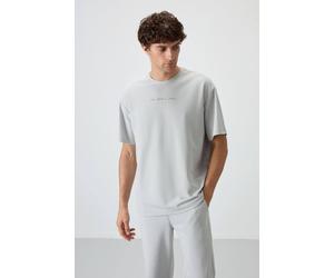 Tommy Life Men's Oversized Printed Crew Neck T-Shirt in Light Grey | Size: Medium Tommy Life Light Grey M