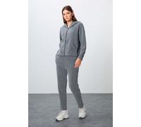 Tommy Life Womens Oversized Hooded Zipper Tracksuit Set - Grey - Size X-Large