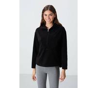 Tommy Life Women's Oversized Plush Half-zip Hooded Sweatshirt in Black | Size: 2XL Tommy Life Black 2XL