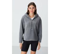 Tommy Life Women's Oversized Plush Half-zip Hooded Sweatshirt in Charcoal | Size: 2XL Tommy Life Charcoal 2XL