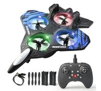 TOMMYHOME RC Plane Foam Remote Control Airplane Toy 2.4GHz Fighter Jet for Kids, 2 Batteries & LED Lights, 360°Flip, Headless Mode, 3 Speed Modes (Blue)