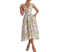 TOMNAD Emmelina Cotton Corset Sundress V-Neck Floral Corset Dress Spaghetti Straps Slit Lace Up Dresses for Women (Yellow,L)