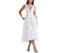 TOMNAD Emmelina Cotton Corset Sundress V-Neck Floral Corset Dress Spaghetti Straps Slit Lace Up Dresses for Women (White,L)