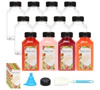 TOMNK 12pcs 10oz Plastic Juice Bottles with Caps Empty Reusable Clear Bottles with Label, Funnel and Brush Beverage Containers Bulk with Lids for Juicing, Smoothies, Fridge