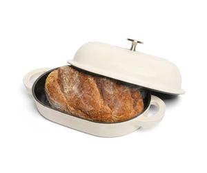 TOMO Cast Iron Oval Bread Oven, 10" x 6.5" - Rustic Dutch Oven Bread Cloche with Steam Circulating Lid for Perfect Sourdough