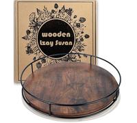 Tomoaza 12 Inch Wood Lazy Susan Turntable, Rustic Brown, Rotating Tray, Kitchen Organizer, 360 Degree Decorative Turntable for Countertop or Cabinet