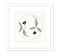 Tomoki Rawpixel Birds Butterfly Japan Woodblock Illustration 8X8 Inch Square Wooden Framed Wall Art Print Picture with Mount Artery8 White One Size