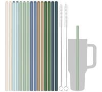 Tomorotec 15-Pack 12" Reusable Silicone Drinking Straws for Stanley Tumblers 20, 30, 40 oz with 2 Brushes, BPA-Free Food-Grade Vibrant Colors Flexible Straws for St. Patrick Day (Nature Colors)