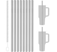 Tomorotec 8-Pack Stainless Steel Straws Fit for 40oz Stanley Tumblers, 12" Metal Straws for Stanley Cup with 1 Brush, Reusable Drinking Straws for Smoothies, Milkshakes, Dishwasher Safe & BPA-Free