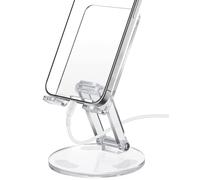 Tomorotec Adjustable Angle Clear Acrylic Cell Phone Stand for Desk, Foldable Acrylic Phone Holder Cute for Office, Portable Non-Slip Desktop Smartphone Holder, Fit for iPhone Samsung Galaxy (Clear)