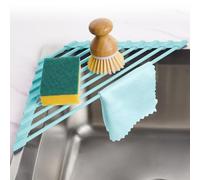 Tomorotec Compact Triangular Silicone-Coated Dish Drying Rack for Sink Corner - Foldable Stainless Steel Organizer and Storage Shelf (Mint Green)
