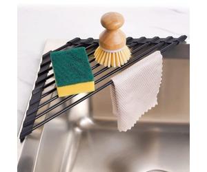 Tomorotec Small Triangle Roll-Up Dish Drying Rack with Silicone Coating Stainless Steel Frame for Sink Corners, Multipurpose Over-The-Sink Kitchen Drainer & Organizer for Space-Saving Storage (Black)