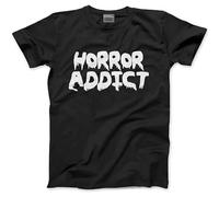 TOMORROWS Men's Horror Addict Mens Unisex Slim Fit Mens Scary Goth Movie Halloween Party Costume T-Shirts Black L