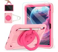 TOMORRY Case for iPad (A16) 11th Generation 11 Inch 2025/10th Generation 10.9 Inch 2022 with Screen Protector 360° Rotating Stand Shoulder Strap Pencil Holder Shockproof iPad Case 10th Gen (Pink)