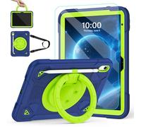 TOMORRY Case for iPad (A16) 11th Generation 11 Inch 2025/10th Generation 10.9 Inch 2022 with Screen Protector 360° Rotating Stand Shoulder Strap Pencil Holder Shockproof iPad Case 10th Gen,Navy+Green