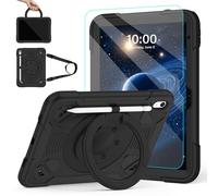 TOMORRY Case for iPad (A16) 11th Generation 11 Inch 2025/10th Generation 10.9 Inch 2022 with Screen Protector 360° Rotating Stand Shoulder Strap Pencil Holder Shockproof iPad Case 10th Gen (Black)