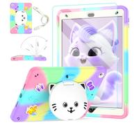 TOMORRY for iPad 9th/8th/7th Generation Case 10.2" with Screen Protector,Cute Cat Stand,Penci Holder Shoulder Strap,Shockproof Protective Case for iPad 10.2 inch 2021/2020/2019 Kids Girls (Colourful)
