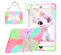 TOMORRY for iPad 9th/8th/7th Generation Case 10.2" with Tempered Glass Screen Protector,Unicorn Stand & Pencil Holder Shoulder Strap,Shockproof for iPad 10.2 Case 2021/2020/2019 Kids (Colourful Pink)