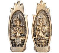 Tomotato 2 Pcs Palm Buddha Statue, Sitting in Hand Buddha Sculpture Meditating Zen Buddha Figurine Synthetic Resin Buddha for Garden Porch Living Room Decoration