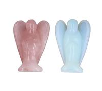 Tomotato 2pcs 2 Inch Crystal Angel Figurines, Opalite & Rose Quartz Guardian Angel Statue, Hand-Carved Spiritual Sculpture for Meditation, Home Desk Office Decor & Spiritual Gift