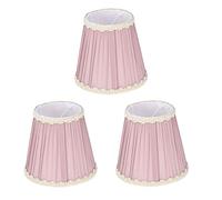 Tomotato 3Pcs E14 Clip-On Chandelier Lamp Shades, Barrel Pleated Fabric Tapered Drum Light Shade 13.5x12.5x10cm for Table Lamps, Floor Lamps, Wall Lamps & Chandeliers (Pink)
