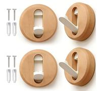 Tomotato 4PCS Folding Coat Hooks, Wooden Round Farmhouse Beech Foldable Wall Mount (Beech)