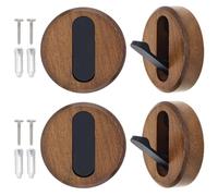 Tomotato 4PCS Folding Coat Hooks, Wooden Round Farmhouse Beech Foldable Wall Mount (Black Walnut)