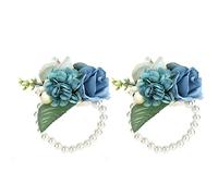 Tomotato Bridesmaid Wrist Flower Artificial Hand Flower, Pearl Bracelet Design Wedding Decoration for Anniversary Cocktail Party Celebration Accessories (Lake Blue (WOOF: Approx. 101.6cm / 40in))