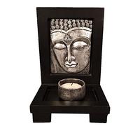 Tomotato Buddha Head Tea Light Candle Holders, Meditation Zen Stone Candle Holder with Wood Shelf Base for Spiritual Room Yoga Club Decor Ornament(Silver)