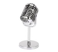 Tomotato Classic Retro Microphone Prop, 165mm Vintage Fake Microphone Decor with Stand for Bar Party, Silver Antique Mic for Rock and Roll Hip Hop Music Event