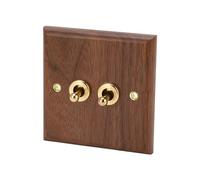 Tomotato Double Toggle Switch, 86x88mm 2 Gang Brass Lever Wall Light Switch with Walnut Wood Panel, Retro Design Decorative Wall Mount for Home, Office, Hotel Lighting Control