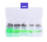 Tomotato Fishing Bead and Hook Kit with Glow in the Dark Luminous Beads, 200pcs Non Slip Plastic Storage Box, 5 Sizes Saltwater Freshwater Fishing Tackle for Anglers