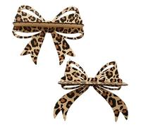 Tomotato Leopard Bow Wall Shelf Wooden Crystal Display Stand with Hooks, 2pcs Wooden Bowknot Wall Mounted Shelf Rustic Folk Art Wall Decor Retro Storage Rack for Bird Lover Home Living Room