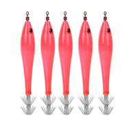Tomotato Squid Jigs Fishing Lures, 5Pcs Luminous Hooks Baits Tackle with Rotating Device, Sharp Double Hook for Sea Fresh Water Fishing Squid Octopus Cuttlefish (Red)