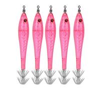 Tomotato Squid Jigs Fishing Lures, 5Pcs Luminous Hooks Baits Tackle with Rotating Device, Sharp Double Hook for Sea Fresh Water Fishing Squid Octopus Cuttlefish (Pink)