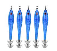 Tomotato Squid Jigs Fishing Lures, 5Pcs Luminous Hooks Baits Tackle with Rotating Device, Sharp Double Hook for Sea Fresh Water Fishing Squid Octopus Cuttlefish (Blue)