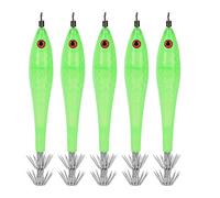 Tomotato Squid Jigs Fishing Lures, 5Pcs Luminous Hooks Baits Tackle with Rotating Device, Sharp Double Hook for Sea Fresh Water Fishing Squid Octopus Cuttlefish (Green)