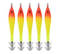 Tomotato Squid Jigs Fishing Lures, 5Pcs Luminous Hooks Baits Tackle with Rotating Device, Sharp Double Hook for Sea Fresh Water Fishing Squid Octopus Cuttlefish (red head light green)