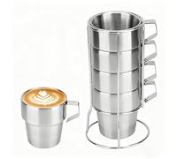 Tomotato Stackable Coffee Mug Set with Rack, 4Pcs Stainless Steel Stackable Coffee Cup Mug with Cup Holder for Coffee Cocoa Latte Milk and Tea